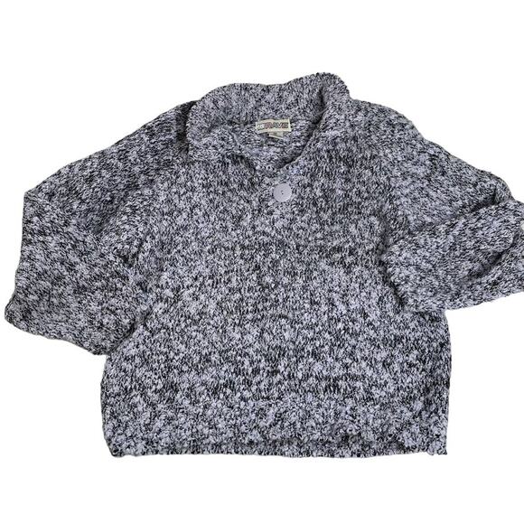 RAVE Vintage Button Sweater Medium Grey Black White Collared Top - Picture 1 of 3